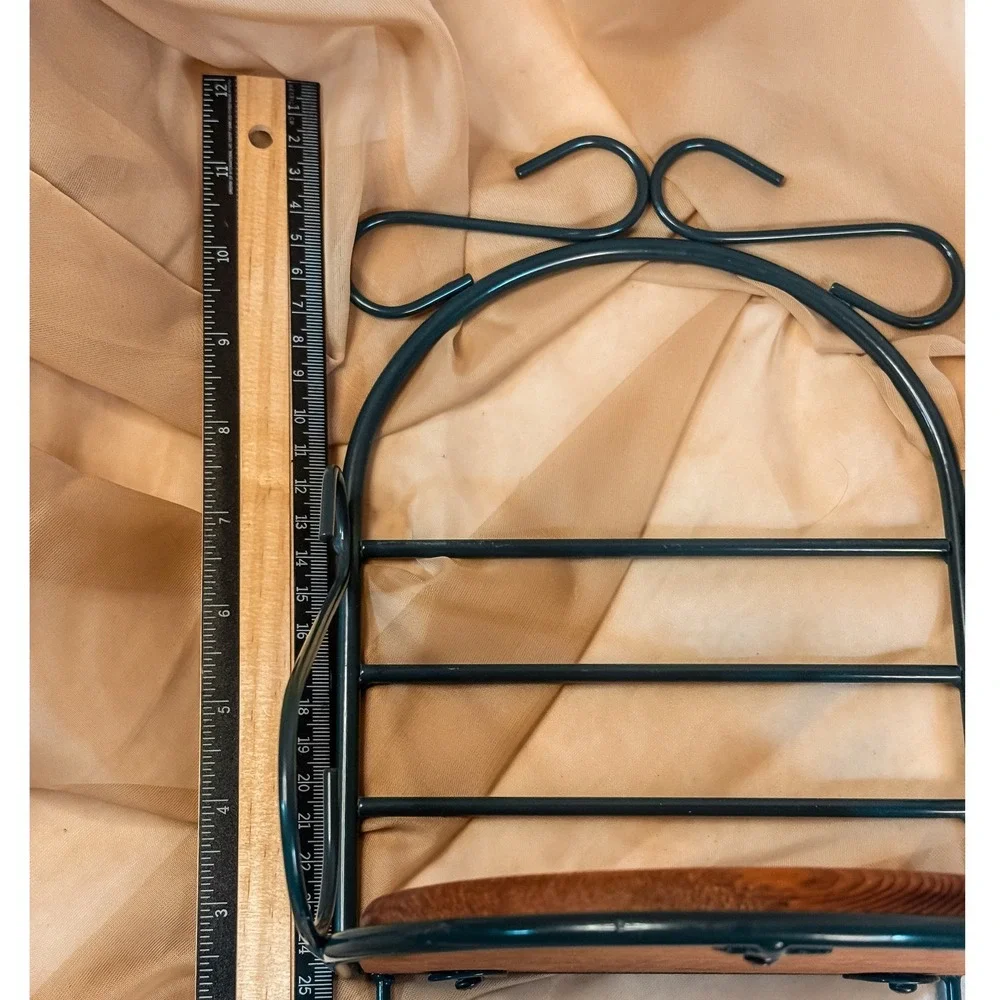 Green Metal Wall Hanging Shelf with Wooden Base